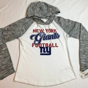 NFL New York Giants Football Girls Hooded Long Sleeve T-Shirt Size Lrg 10/12 NEW